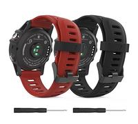 MoKo Watch Band Compatible with Garmin Fenix 3/Fenix 3 HR/Fenix 5X/5X Plus/D2 Delta PX/Descent MK1, Soft Silicone Replacement Band, Black & Dark Red, 2 PCS, Sport