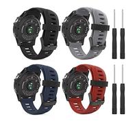 MoKo Watch Strap Compatible with Garmin Fenix 3/3 HR/5X/5X Plus/Tactix Charlie/Descent Mk1, [4 Pack] Silicone Replacement Sport Strap, Black & Grey & Midnight Blue & Dark Red