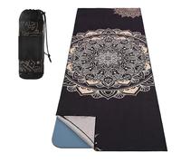 MoKo Yoga Towel, Non Slip Hot Yoga Mat Yoga Blanket Printing Pattern Quick Dry with Corner Pocket for Bikram, Pilates, Gym Workout, Outdoor Picnic, Black Gold