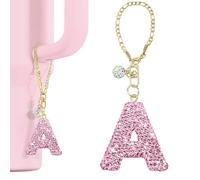 Mokoart Pink Glitter Initial Letter Keychain for Stanley & Simple Modern Tumblers, Women's Water Bottle Accessory, Adjustable, Keychain, Women's