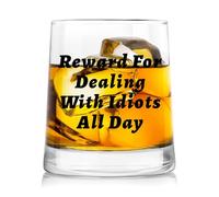 Mokoart Reward For Dealing With Idiots All Day Whiskey Glass, Funny Gifts for Men Coworker Friend Husband Boss Him, Novelty Whiskey Glass for Christmas Fathers Day Bosses Day Birthday, 9 oz