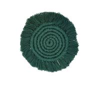Mokoboho Set of 2 Macrame Handmade Cotton Coasters- Elegant and Absorbent 7-inch Round Woven Boho Coaster Set with Fringe Tassels for Drinks and Mugs, Spiral Weave (Green, 2)