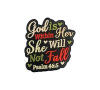 MOKOBOIZ God is Within Her She Will Not Fall 3 Inches Iron On/Sew On Embroidered Applique Patches, Psalm 46:5 Embroidery Patches, Faith DIY Accessories for Backpacks, Army Vests, Bags, Hats, Clothes