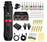 Mokohoa Tattoo Gun Kit, Tattoo Machine Kit for Beginners, Rotary Tattoo Pen with Ink, Cartridge Needles, Practice Sheet, Rubber Gloves (Black)