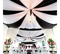 MoKoHouse Black Wedding Ceiling Drapes 6 Panels 5ftx10ft Chiffon Arch Sheer Fabric Drapes for Ceremony Reception Stage Wedding Backdrop
