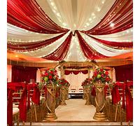 MoKoHouse Red Ceiling Drapes Fabric 6 Panels 5ftx10ft Chiffon Arch Drapes Curtain for Ceremony Arch Party Stage Wedding Decoration
