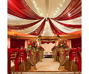 MoKoHouse Red Ceiling Drapes Fabric 6 Panels 5ftx10ft Chiffon Arch Drapes Curtain for Ceremony Arch Party Stage Wedding Decoration