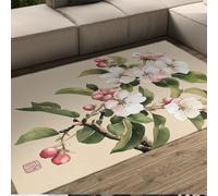 MOKOSAISE 140x200cm Washable Area Rug Low-Profile Entryway Rugs Non-slip Backing White & Pink Blossom Floral Indoor Rug for Bedroom Entryway Elegant Floor Carpet
