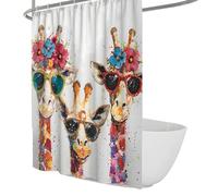 MOKOSAISE 3 Funky Giraffes Wears Sunglasse Polyester Fabric Shower Curtain Graffiti Pop Colorful Animal Print Teen Bathroom Curtains with Hooks W150xL180cm