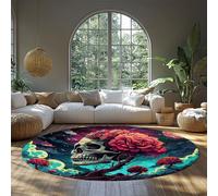 MOKOSAISE Abstract Colorful Skull Washable Round Rug Flowers Skeleton Non Slip Circle Low Pile Carpet for Kitchen Bedroom Living Room Dining 122cm（runden）