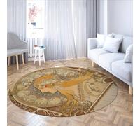MOKOSAISE Alphonse Mucha Zodiac 1896 Circle Carpet Old Master Painting Prints Washable Non-slip Round Rugs for Home Bedroom Living Room Floor Decor 152cm（Round）