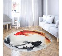 MOKOSAISE Auspicious Koi Fish Non Slip Round Carper for Living Office Study Hallway Chinese Yin and Yang Soft Throw Circle Area Rugs Floor Decor 183cm（Round）