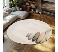 MOKOSAISE Beige Stones Round Area Rugs 200cm（Round） Washable Non-slip Relaxing Minimalism Circle Carpet for Living Room Bedroom Dining Room Spa Office