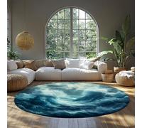 MOKOSAISE Blue Round Rug 100cm（Round） Ocean Wave Pattern for Playroom Bedroom Living Room Washable Low Pile Non Slip Aesthetic Circle Carpet for Office