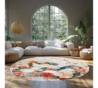 MOKOSAISE Boho Snake Round Rug 90cm（Round） Washable Floral Watercolor Area Rugs Pink Peony Mystical Low-Pile Rugs for Living Room Bedroom Gothic Chic Indoor Carpets