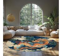 MOKOSAISE Chinese Dragon Fantasy Animal Area Rug Round Colorful Auspicious Clouds Washable Non Slip Carpet for Entryway Indoor Door Mat Home Decor 60cm(Round)
