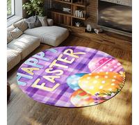 MOKOSAISE Colorful Easter Eggs Round Area Rug Washable 100cm（Round） Happy Easter Purple Plaid Pattern Rugs for Living Room Bedroom Dining Room Low Pie Indoor Floor Carpet