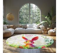 MOKOSAISE Colorful Eggs Green Leaf Round Area Rug 90cm（Round） Spring Happy Easter Bunny Entryway Rugs Non-slip Front Door Mat Soft Washable Thin Circle Carpet Kitchen