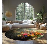 MOKOSAISE Colorful Flowers Washable Round Carpet for Living Home Bedroom Cafe Kitchen Decor Elegant Still Life Low Pile Throw Circle Rugs 61cm（Round）