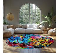 MOKOSAISE Colorful Graffiti Abstract Circle Rugs 200cm（Round） Non-slip Washable Pop Art Round Carpet Home Decor for Bedroom Dining Living Room Office