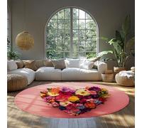 MOKOSAISE Colorful Heart Botanical Low Pile Soft Throw Circle Rugs Romantic Flowers Foldable Round Carpet for Living Home Bedroom Cafe Decor 61cm（Round）