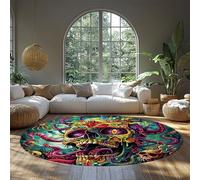MOKOSAISE Colorful Skull Washable Area Rug Round Cartoon Skeleton Low-Pile Circular Carpet for Living Room Foyer Under Dining Table Decor 152cm（runden）