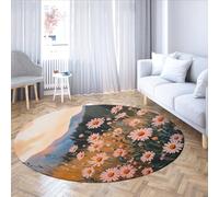 MOKOSAISE Colorful Wildflowers Washable Round Area Rugs Beautiful Flowers Non-slip Circle Carpet for Bedroom Kitchen Living Room Home Decor 122cm(Round)
