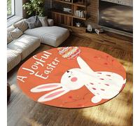 MOKOSAISE Easter Bunny Round Area Rug Washable 60cm（Round） White Cute Rabbit Egg Flowers Orange Background Low Pile Carpet for Playful Home Bedroom Floor Mat