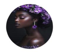 MOKOSAISE Elegant Black Woman Circle Area Rug Mysterious Purple Flowers Round Carpet for Living Home Study Dining Coffee Bedroom Decor 91cm(runden)