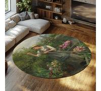 MOKOSAISE Elegant Woman Rose Garden Rugs 135cm（Round） For Dining Room Bedroom Cafe Study Floor Decor Gathering Flowers Along the River Prints Circle Carpet