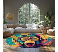 MOKOSAISE Frightened Monkey Circle Rugs 135cm（Round） Washable Non-slip Low Pile Colorful Animals Round Carpet for Home Dining Room Bedroom Kitchen