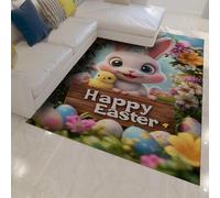 MOKOSAISE Happy Easter Bunny Washable Area Rug 180x200cm Spring Colorful Flowers Rugs Cute Rabbit Low-Pile Carpet for Entryway Kitchen Bedroom Indoor Floor Mat