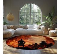 MOKOSAISE Inspirational Round Rug for Bedroom Living Room Dining Room Home Office Washable Low Pile Samurai and Japanese Castle Circle Carpet 240cm（Round）