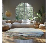 MOKOSAISE Isles of Shoals 1891 by Childe Hassam Circle Rugs Romantic Seaside Wildflowers Washable Non-slip Carpet for Dining Kitchen Office Study 61cm（Round）