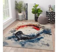 MOKOSAISE Japanese Auspicious Washable Area Rug for Living Room Vintage 60x120cm Yin Yang Koi Fish Printed Thin Carpet for Bedroom Dining Room Office