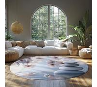MOKOSAISE Japanese Cherry Blossoms Circle Carpet for Living Home Dining Bedroom Cafe Decor Romantic Flowers Stones Foldable Round Area Rugs 61cm（Round）