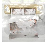 MOKOSAISE Japanese Floral Duvet Cover 3 Pieces Cherry Blossom and Landscape Painting Patterns 2 Pillow Shams Soft Bedding Set for All Season Single