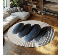 MOKOSAISE Modern Circle Area Rugs 240cm（Round） Washable Non-slip Dark Stones Beige Sand Print Pattern Carpet for Living Room Bedroom Dining Room Cafe