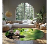 MOKOSAISE Orchid Green Bamboo Washable Round Area Rug 240cm（Round） Soft Non-slip Stacked Stones Flowers Circle Carpet for Bedroom Living Room Kitchen Nursery