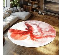 MOKOSAISE Red Phoenix Round Rug 200cm（Round） Area Rugs Washable for Office Japanese Low-Pile Rugs for Living Room Bedroom Oriental Mythical Bird Design Indoor Carpets