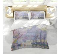 MOKOSAISE Retro River Scene Duvet Cover 3 Piece the Port of Marseille Bedroom Bedding Set Soft Cover with 2 Pillow Shams Zipper 4 Ties Super king