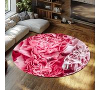 MOKOSAISE Romantic Petals Machine Washable Rugs Round 120cm（Round） For Modern Bedroom Living Room Non Slip Soft Pink Flowers Carpet for Dining Room Nursery