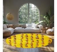 MOKOSAISE Round Area Rug 100cm（Round） Yellow Pineapple Pattern Rugs Tropical Fruit Non-slip Rug Washable Low Pile Indoor Carpet for Playroom Living Room Kitchen Home