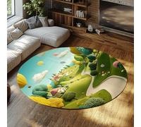 MOKOSAISE Round Area Rug 240cm（Round） Washable Whimsical Fairy Tale Magic Path Hills Colorful Balloons and Charming Houses Non-slip Carpet for Nursery