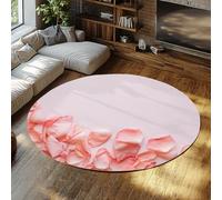 MOKOSAISE Round Area Rugs 160cm（Round） Washable Non-slip Pink Petals Print Pattern Romantic Beautiful Flowers Circle Carpet for Living Room Bedroom Dining Room