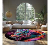 MOKOSAISE Round Rugs 240cm（Round） Soft Colorful Mysterious Dragon Machine Washable Non-slip Eastern Mythical Animals Circle Carpet for Living Room Office