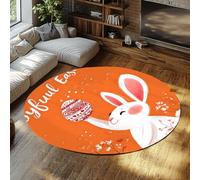MOKOSAISE Round Rugs Washable Living Room 120cm（Round） Happy Easter Bunny Door Mat Cute Rabbit Eggs Spring Floral Thin Indoor Carpet for Kitchen Dining Room Area Rug