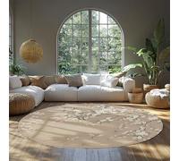 MOKOSAISE Round Washable Rug 240cm（Round） Circle Area Rugs Non-slip Low-Pile White Cherry Blossoms & Flying Birds Print Indoor Carpet for Living Room Under Dining Table
