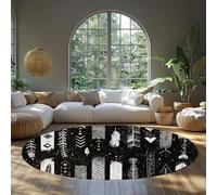 MOKOSAISE Tribal Round Area Rug 180cm（Round） Black White Feather Arrows Geometric Pattern Low Pile Thin Washable Carpet for Living Room Bedroom Dorm