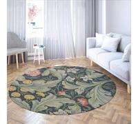 MOKOSAISE Vintage Dark Green Living Room Washable Circle Area Rugs for Dining Room Under Kitchen Bedroom Table Oriental Low Pile Non-slip Carpet 61cm（Round）
